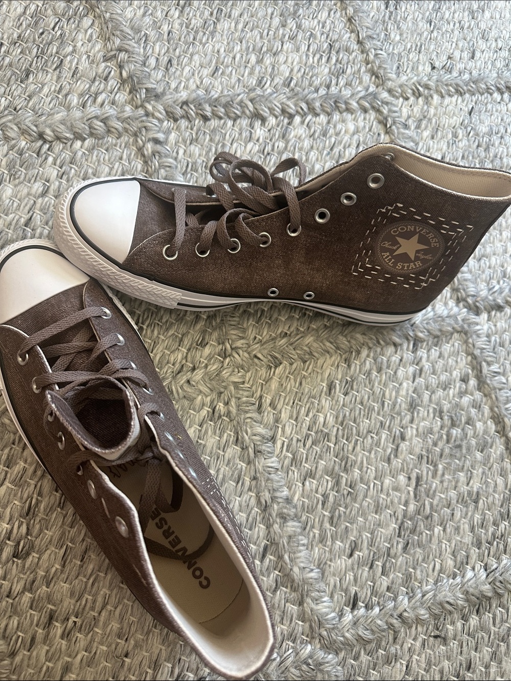 Converse Dark Brown Canvas High Top Sneakers with White Toe Cap - Picture 3 of 4